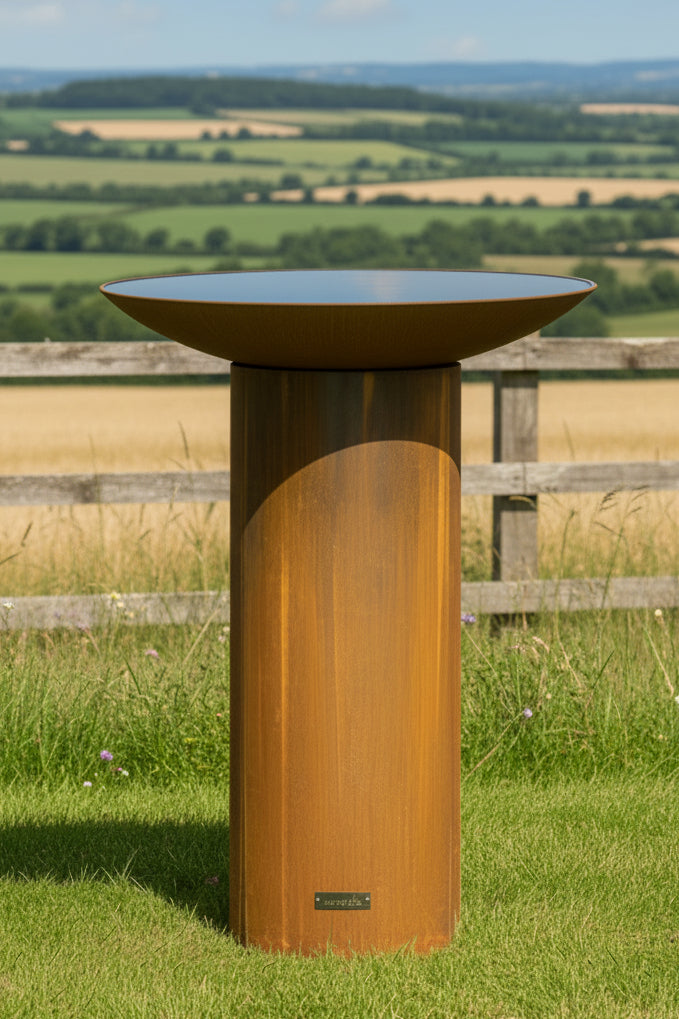 Kereru 900 Cylinder Corten Steel Bird Bath
