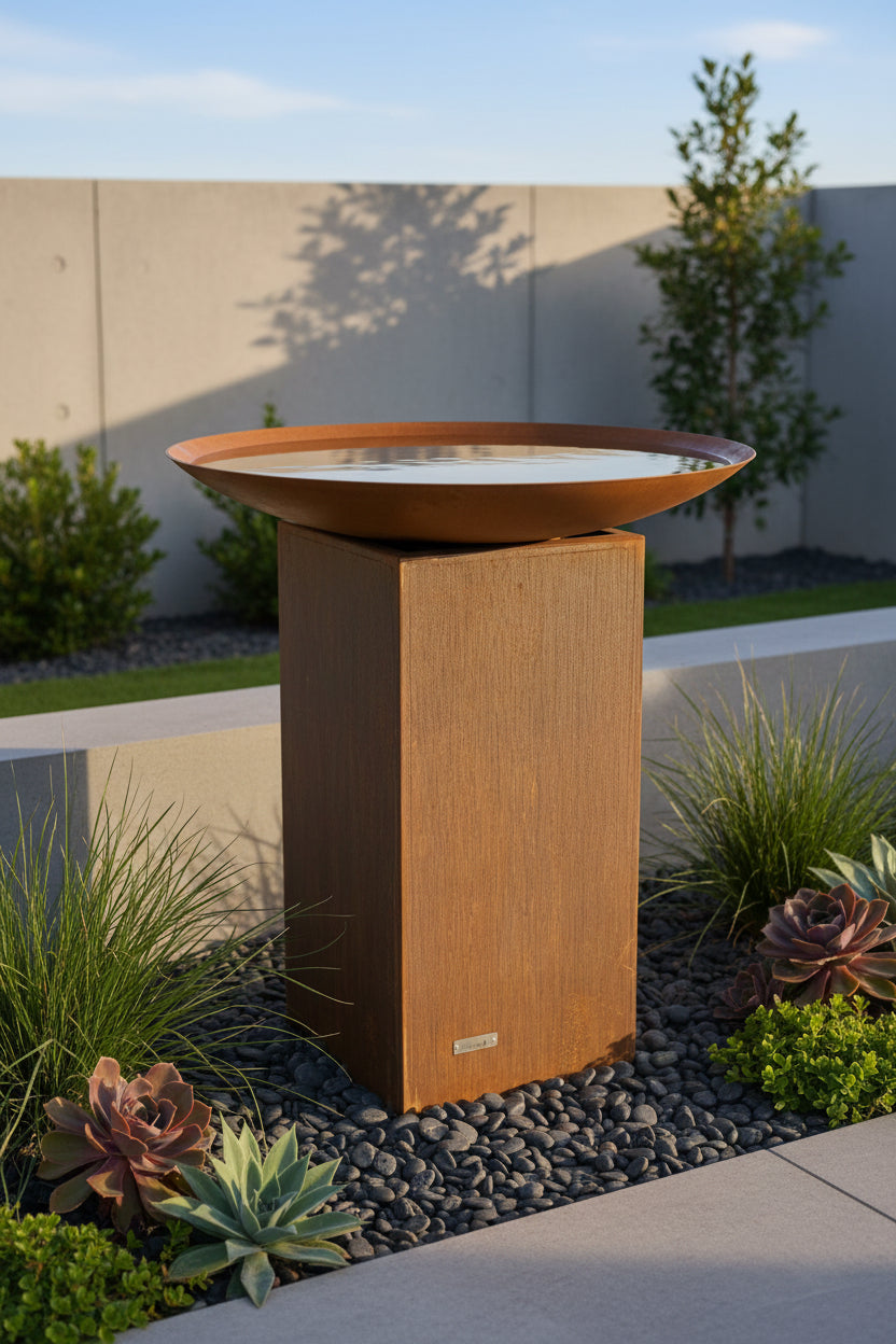The Kingfisher 900 Column Corten Steel Bird Bath