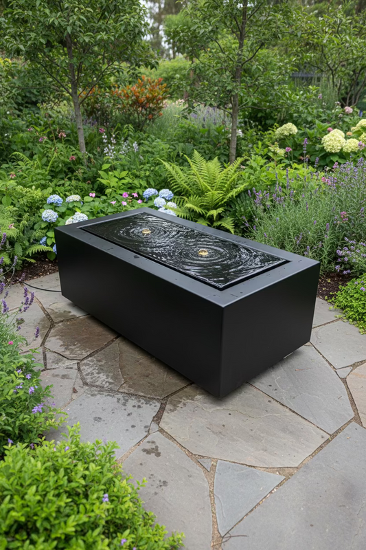 Black rectangular water feature 