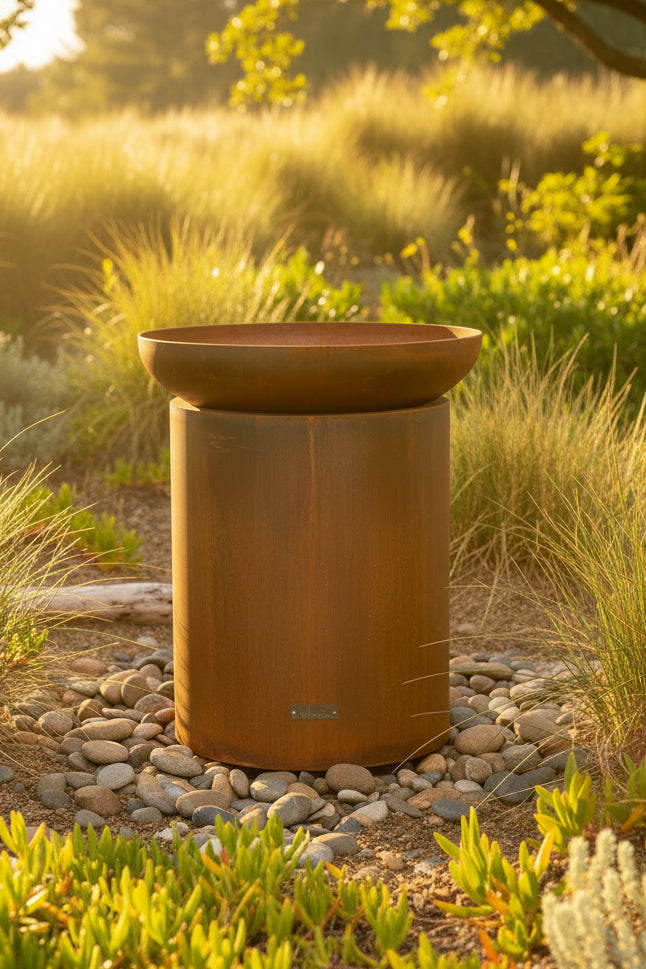 The Kakapo 600 Cylinder Corten Steel Bird Bath