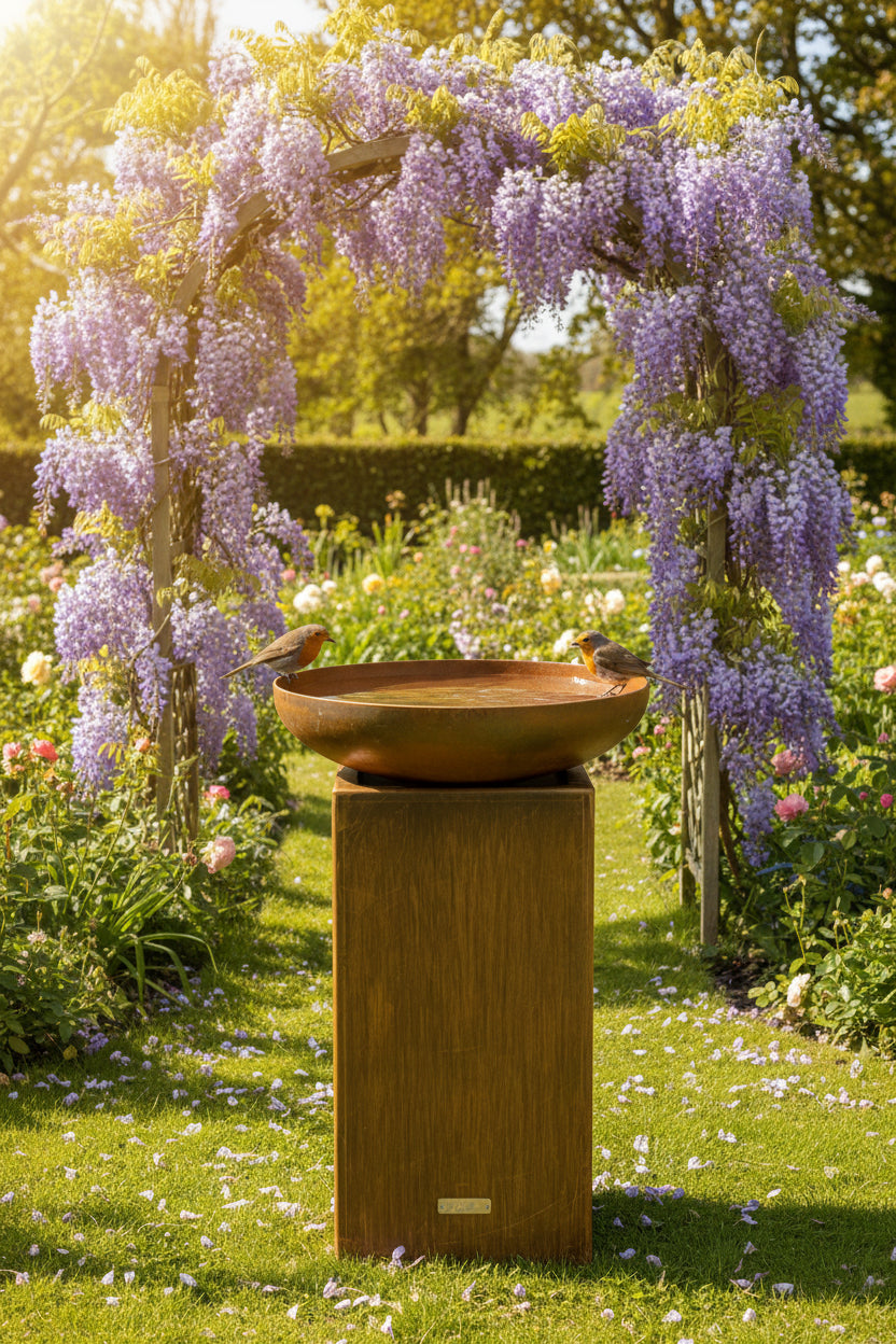 The Kakapo 750 Column Corten Steel Bird Bath