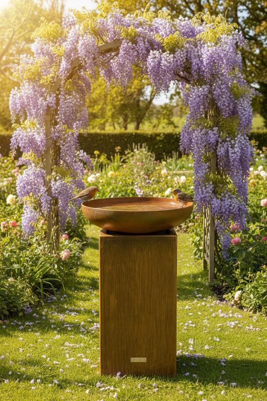 The Kakapo 750 Column Corten Steel Bird Bath