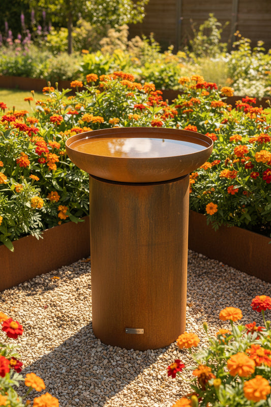 The Kakapo 750 Column Corten Steel Bird Bath