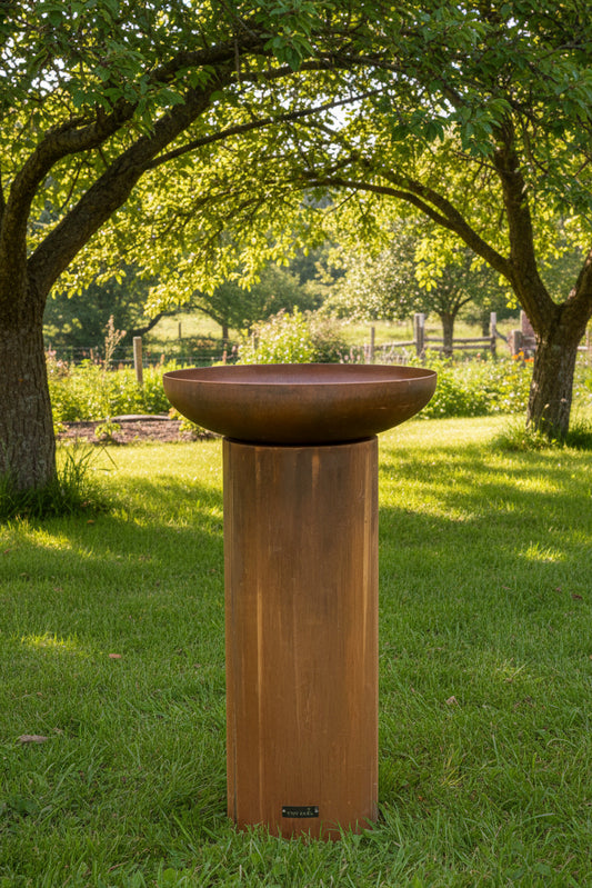 The Kakapo 900 Cylinder Corten Steel Bird Bath