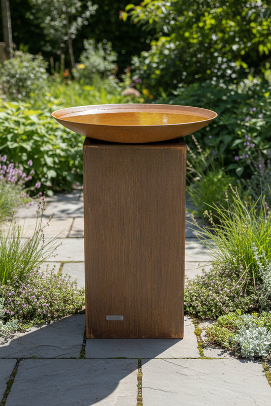 Kereru 900 Column Corten Steel Bird Bath