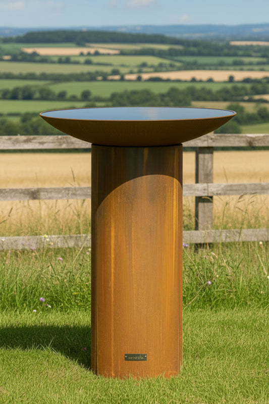 Kereru 900 Cylinder Corten Steel Bird Bath