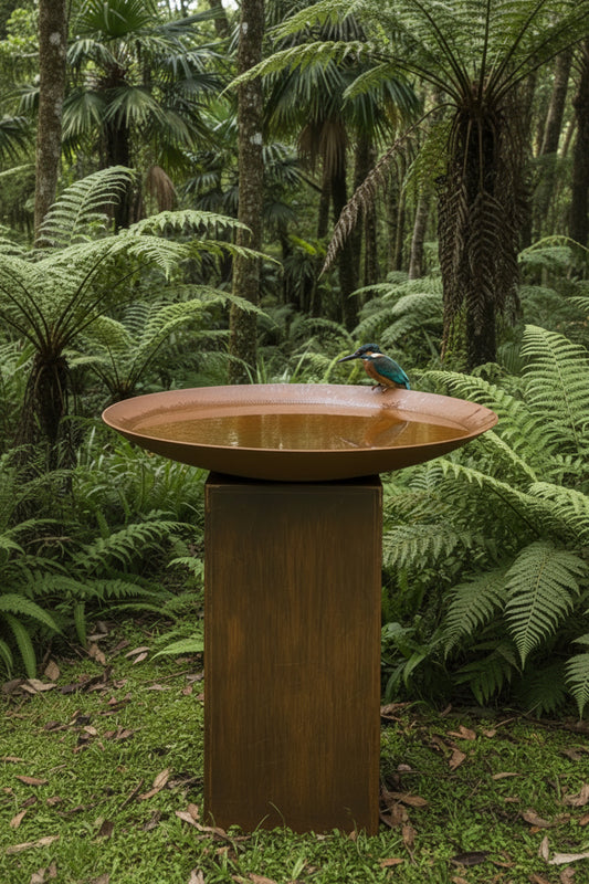 The Kingfisher 750 Column Corten Steel Bird Bath