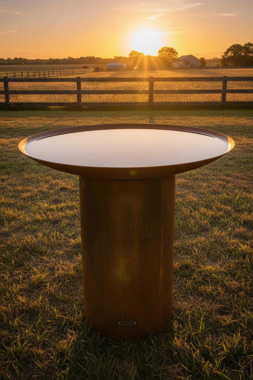 The Kingfisher 750 Cylinder Corten Steel Bird Bath