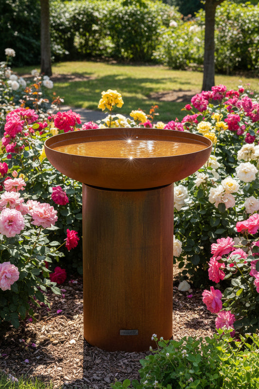 The Tui 750 Corten Steel Bird Bath