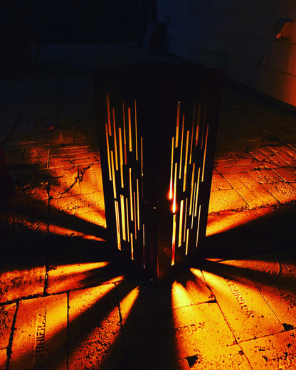 corten lanterns at night